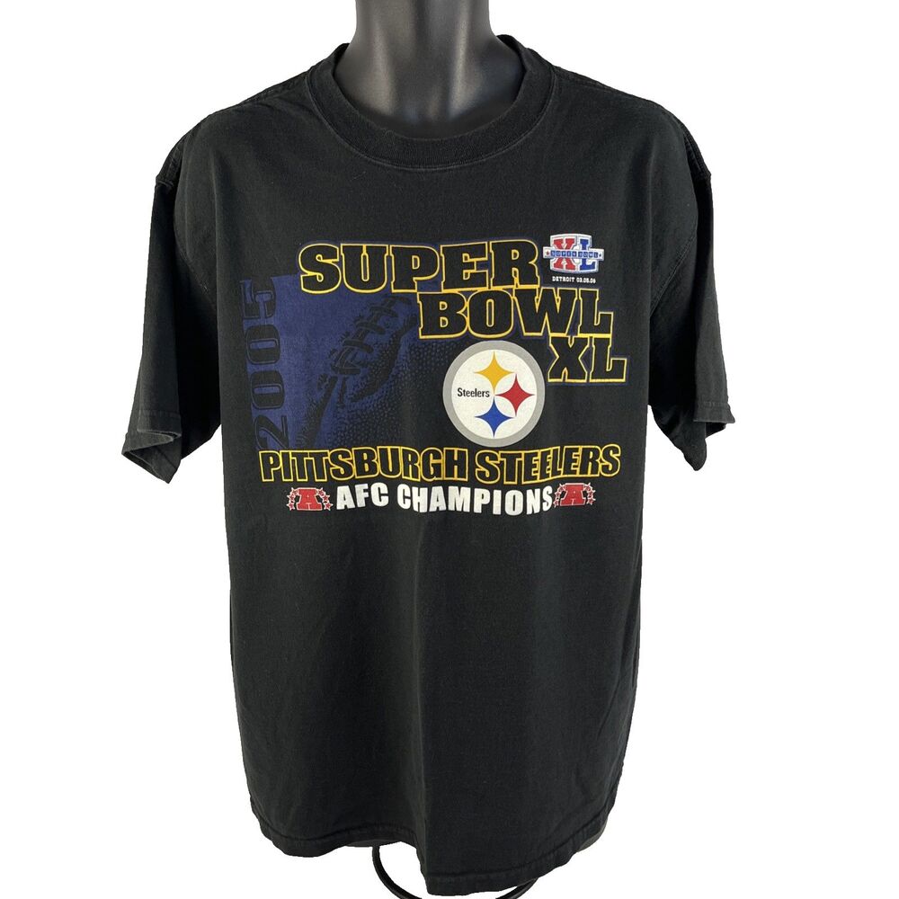 Vtg Y2K CSA Pittsburgh Steelers Super‎ Bowl XL Graphic T-Shirt Size Large Black
